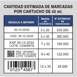 Cantidad estimada de marcadas por cartucho de 42 ml.